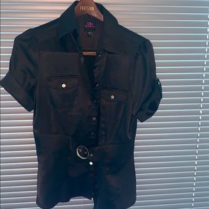 Satin short sleeve with belt